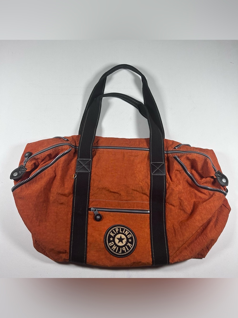 Kipling Large Duffle Bag Burgundy Crinkle Nylon Weekender Travel Gym 🍊 Orange